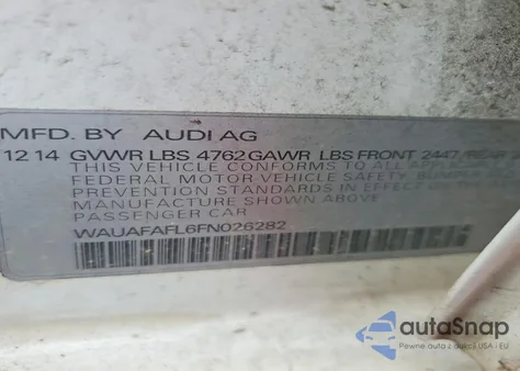 2015 Audi A4 Premium из США, поврежденный, VIN WAUAFAFL6FN026282